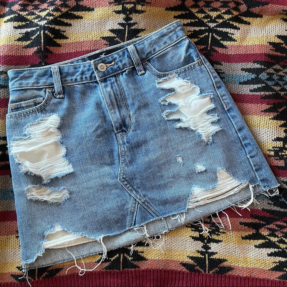 Hollister high rise destructed denim skirt